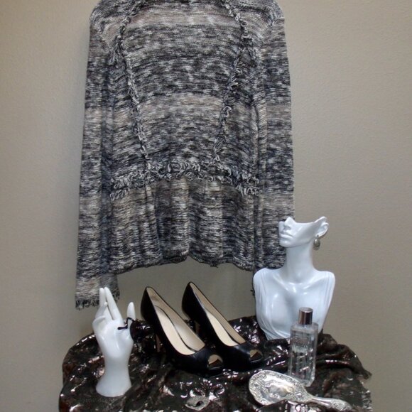 INC International BROWN & TAN CARDIGAN SWEATER Ruffled Detail - Picture 2 of 6